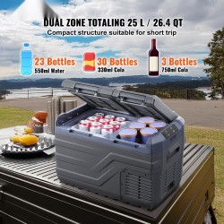 Kannettava autojääkaappi ja pakastin 25 l kaksoisalueinen kompressorilla