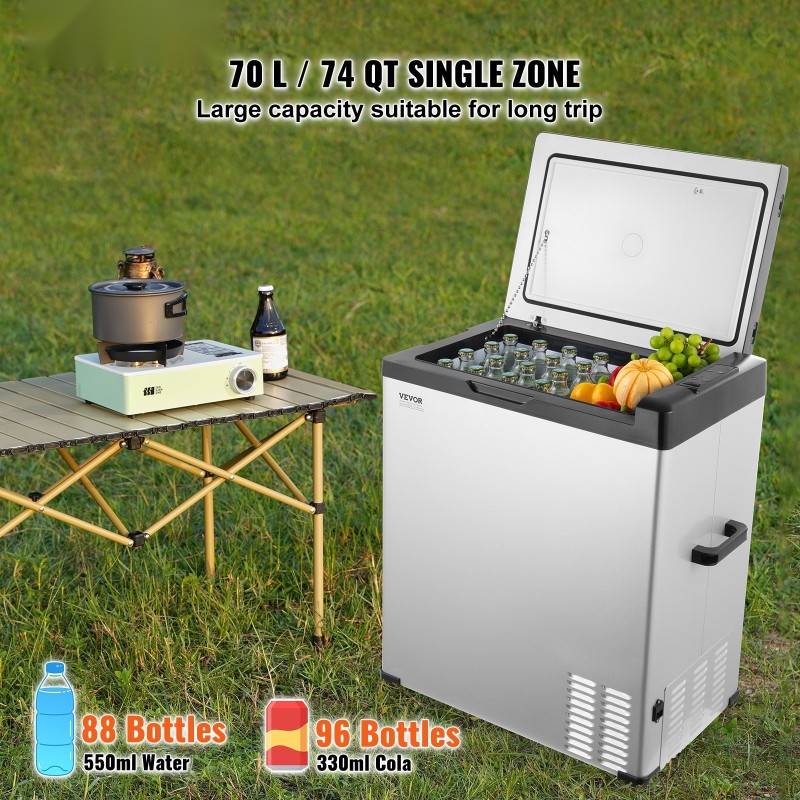 Kannettava autojääkaappi 70 L pakastintoiminnolla kompressorilla 12/24 V 100–240 V