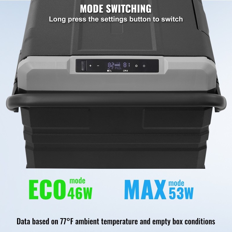 Kannettava kompressorijääkaappi ja pakastin 95 l kaksiosainen pyörillä teleskooppivetokahva 12/24 V