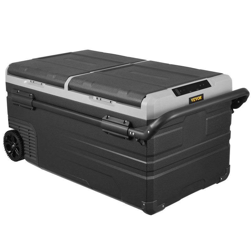 Kannettava kompressorijääkaappi ja pakastin 95 l kaksiosainen pyörillä teleskooppivetokahva 12/24 V