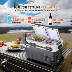 Kompressorijääkaappi ja pakastin 40 L PP-muovinen kaksoisvyöhykkeinen kannettava autoon