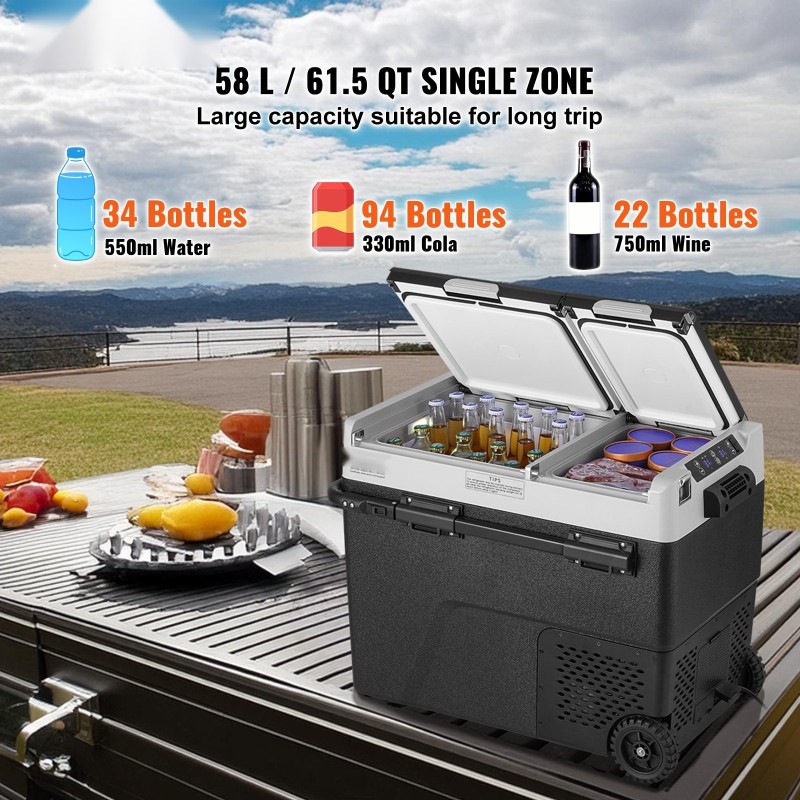 Kannettava kompressorijääkaappi 58 L kaksivyöhykkeinen -20–20°C 12/24V