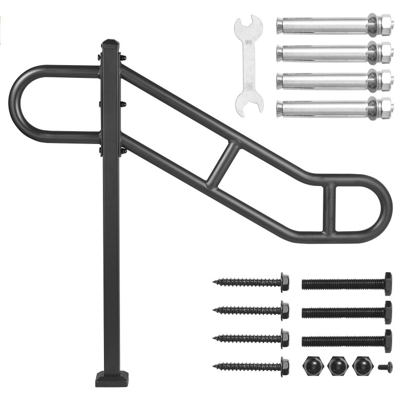 Seinäkiinnitteinen hiiliteräksinen porraskäsijohde ulkokäyttöön 1029 mm 1 kpl sopii 1–3 askelman portaisiin