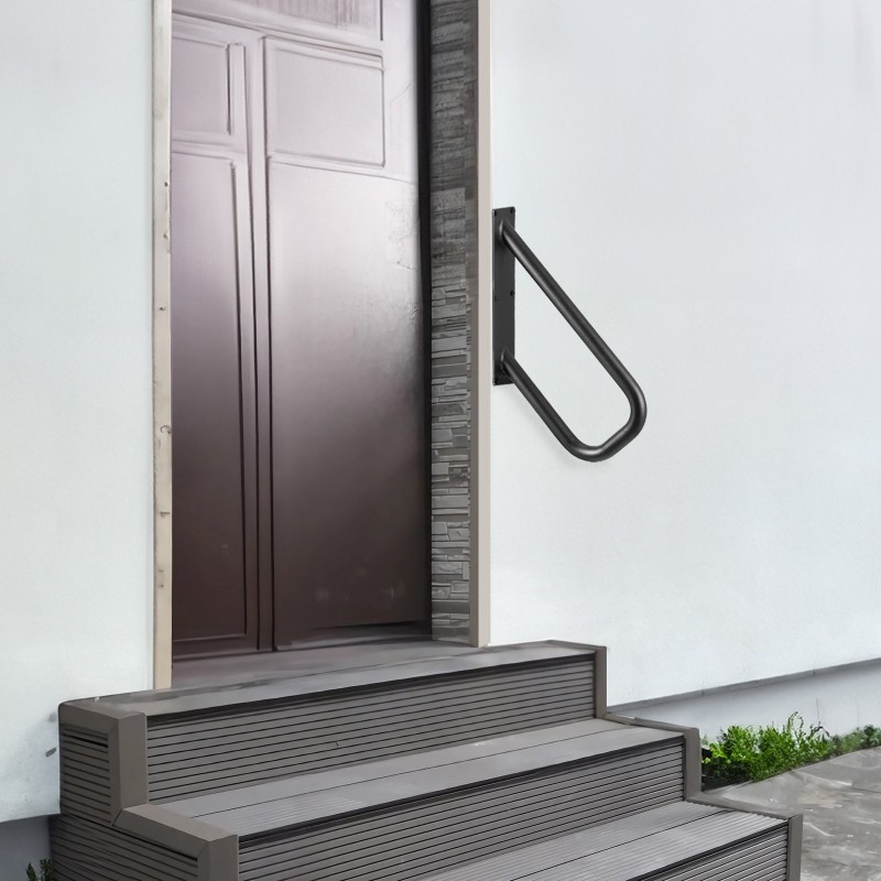 Seinäkiinnitteinen hiiliteräskaide ulkoportaisiin 480 mm mattamusta 240 kg 1 kpl