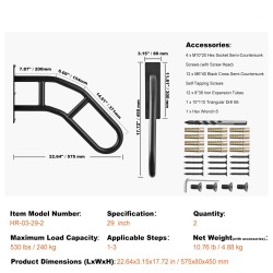 Seinäkiinnitteinen U-muotoinen käsijohde 29 tuumaa hiiliteräs mattamusta 2 kpl ulkokäyttöön