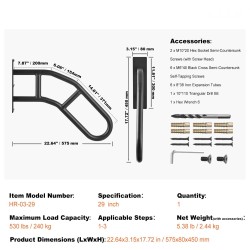 Seinään asennettava hiiliteräksinen käsijohde 29 tuumaa mattamusta ulkokäyttöön 1–3 portaalle
