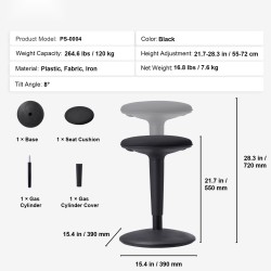 Aktiivituoli muovi ja rauta säädettävä 55–72 cm kiertävä musta