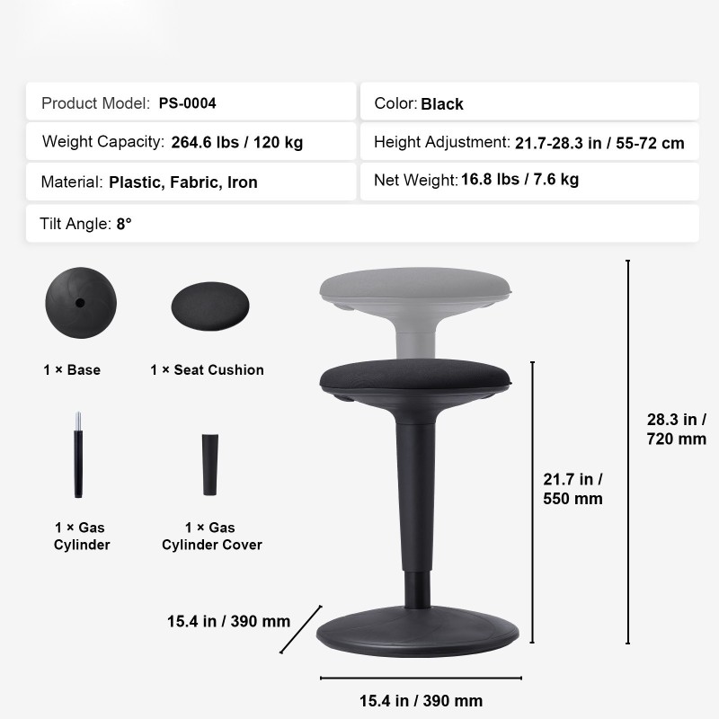 Aktiivituoli muovi ja rauta säädettävä 55–72 cm kiertävä musta
