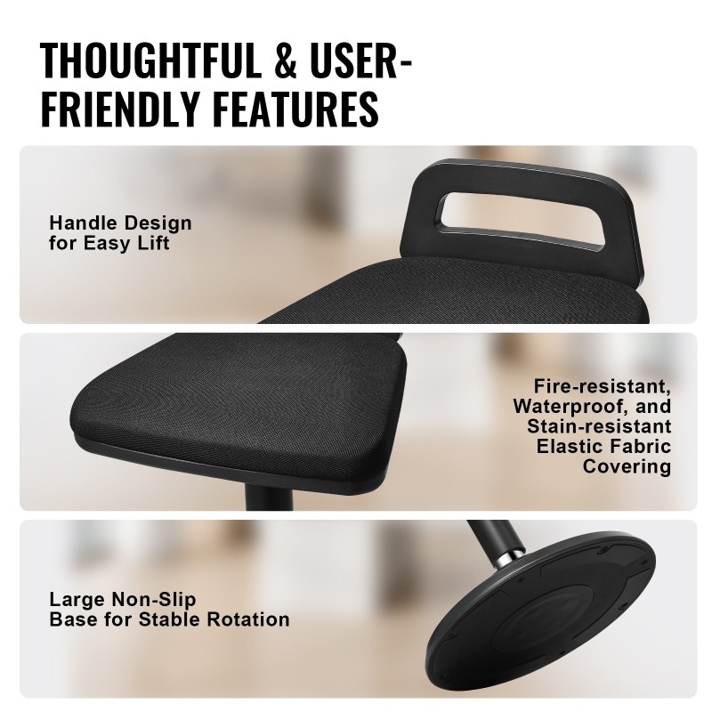 Aktiivituoli elastisella kankaalla 45 mm vaahtotyynyllä kantokahvalla 62,5–87,5 cm musta