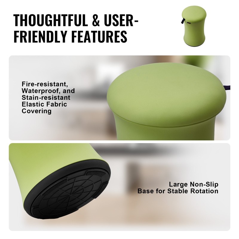 Keinuva aktiivituoli korkeussäädettävä kangas rautarunko 49–63,5 cm vihreä