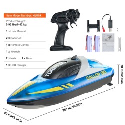 Kauko-ohjattava RC-vene ABS-muovi 250 mm vesitiivis 2.4GHz kaksi akkua LED-valo