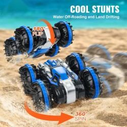 Kauko-ohjattava amfibioauto vesitiivis muovirunko neliveto kaksi akkua nopeus 12 kilometriä tunnissa