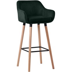 Tyylikäs samettinen baarijakkara pyökkirungolla ja selkänojalla