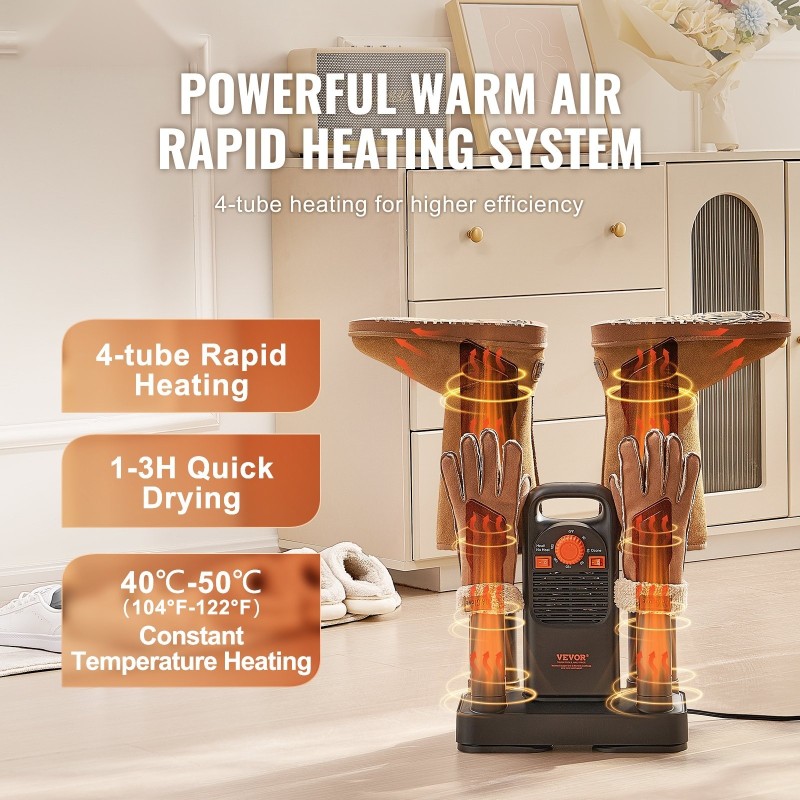 Kengänkuivain 4-putkinen PP ja ABS 2 paria 40–50 °C 3 tunnin ajastin