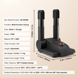 Kenkäkuivain 2-putkinen 180 asteen taittuva ajastin kolmen tunnin PP ja ABS