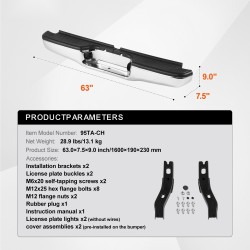 Takapuskuri kromattua terästä yhteensopiva Toyota Tacoma 1995–2004 askelolla ja rekisterivaloilla ilman anturinreikiä