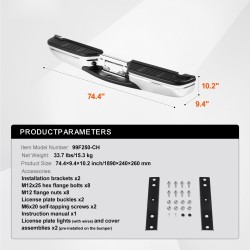 Takapuskuri kromipinnoitettua paksua terästä astinlevyllä kahdella valolla Ford F250 F350 1999–2007
