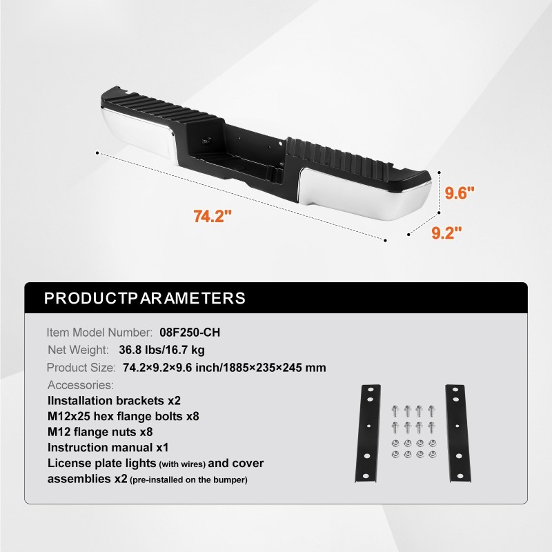 Takapuskuri kromattu raskas teräs yhteensopiva Ford F250 F350 2008–2016 askelma rekisterivalot