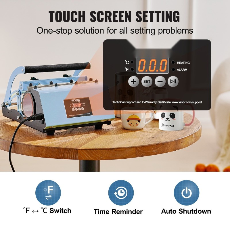 Lämpöpuristin termosmukeille ja mukeille 11–30 unssia 0–250 celsiusastetta hiiliteräs ruostumaton teräs