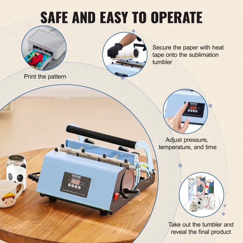 Lämpöpuristin termosmukeille ja mukeille 11–30 unssia 0–250 celsiusastetta hiiliteräs ruostumaton teräs