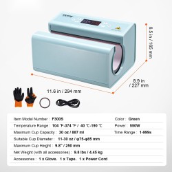 Automaattinen mukilämpöprässi sublimaatioon enintään 887 ml:n mukeille sininen 2-paikkainen