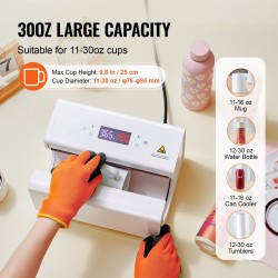 Automaattinen lämpöpuristin mukeille ja termospulloille halkaisijaltaan 75–85 mm valkoinen