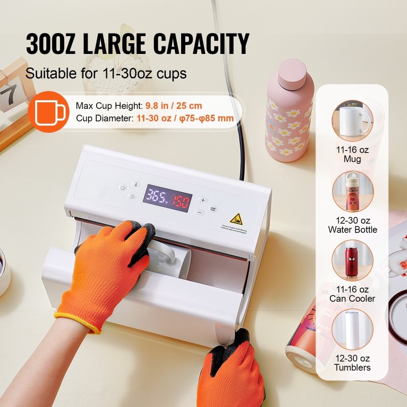 Automaattinen lämpöpuristin mukeille ja termospulloille halkaisijaltaan 75–85 mm valkoinen