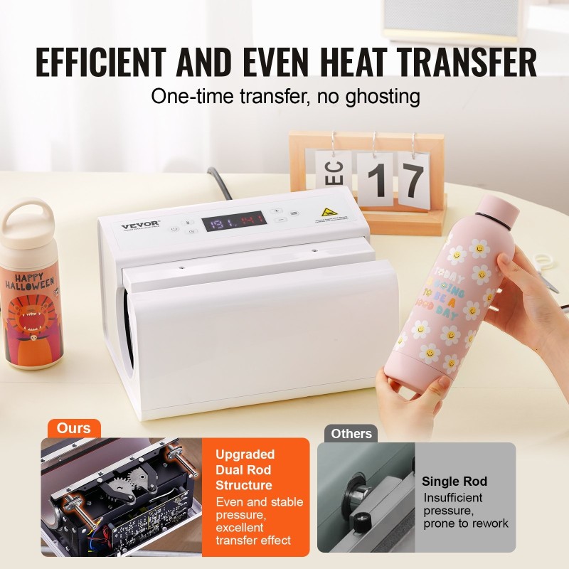 Automaattinen lämpöpuristin mukeille ja termospulloille halkaisijaltaan 75–85 mm valkoinen