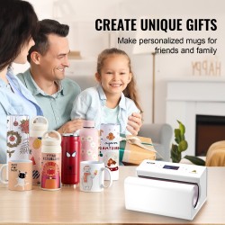 Automaattinen lämpöpuristin mukeille ja termospulloille halkaisijaltaan 75–85 mm valkoinen