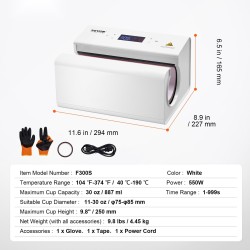 Automaattinen lämpöpuristin mukeille ja termospulloille halkaisijaltaan 75–85 mm valkoinen