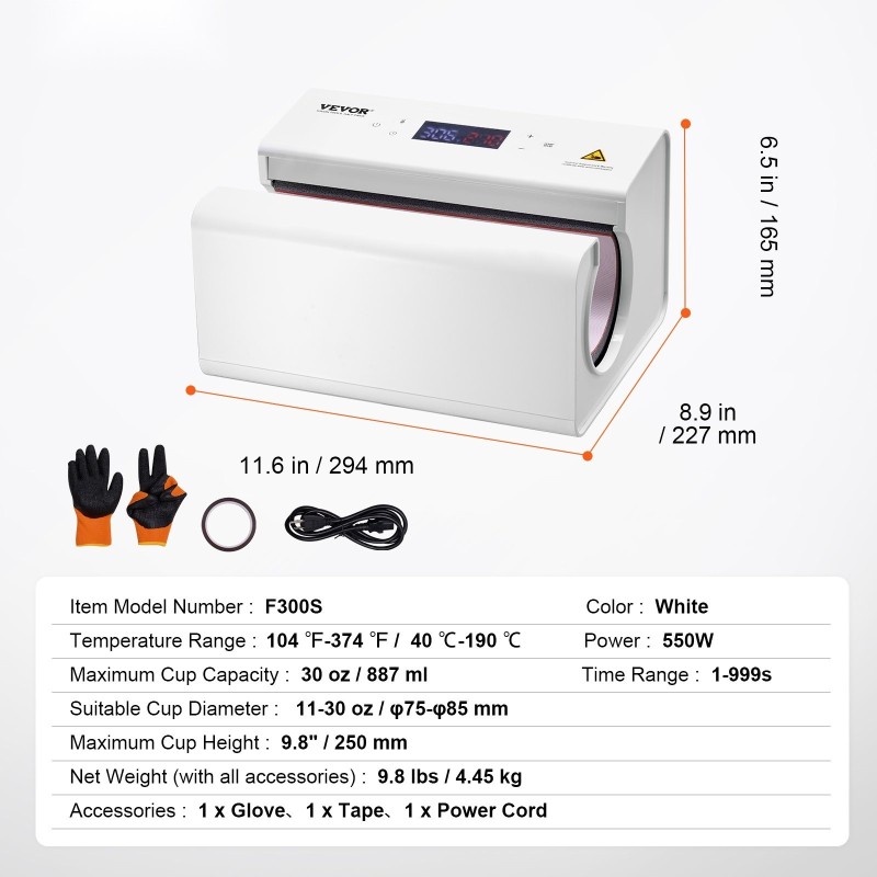 Automaattinen lämpöpuristin mukeille ja termospulloille halkaisijaltaan 75–85 mm valkoinen