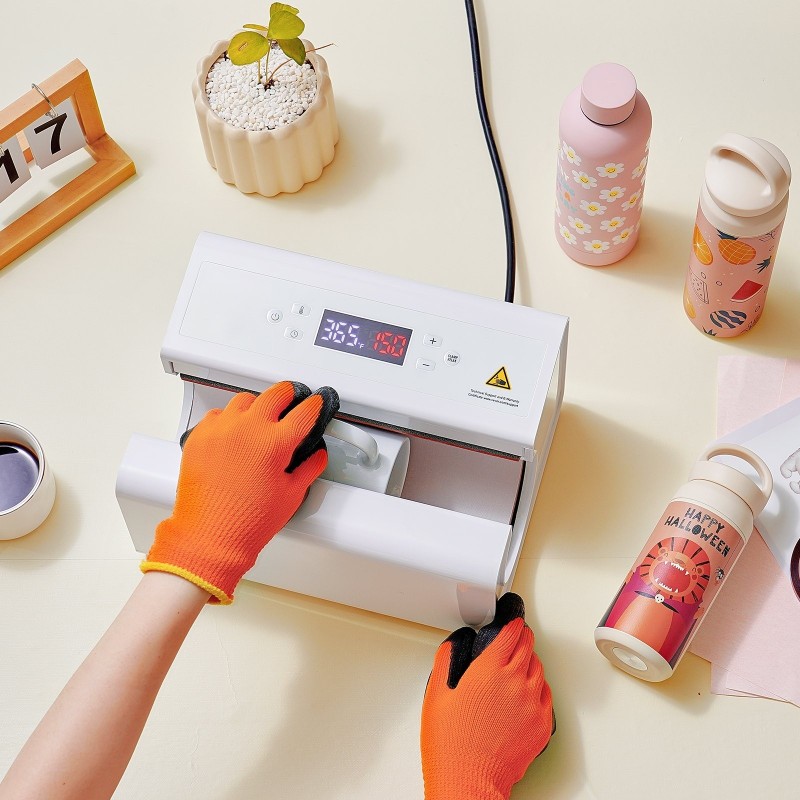 Automaattinen lämpöpuristin mukeille ja termospulloille halkaisijaltaan 75–85 mm valkoinen