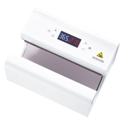 Automaattinen lämpöpuristin mukeille ja termospulloille halkaisijaltaan 75–85 mm valkoinen