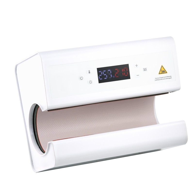 Automaattinen lämpöpuristin mukeille ja termospulloille halkaisijaltaan 75–85 mm valkoinen