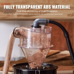 Sykloonierotin 50 l metallirummulle läpinäkyvällä ABS-erottimella 101,6 mm liitännällä