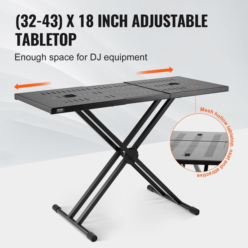 Korkeussäädettävä DJ-pöytäteline seosteräksestä 820–1095 mm leveä 465 mm syvä pöytätaso
