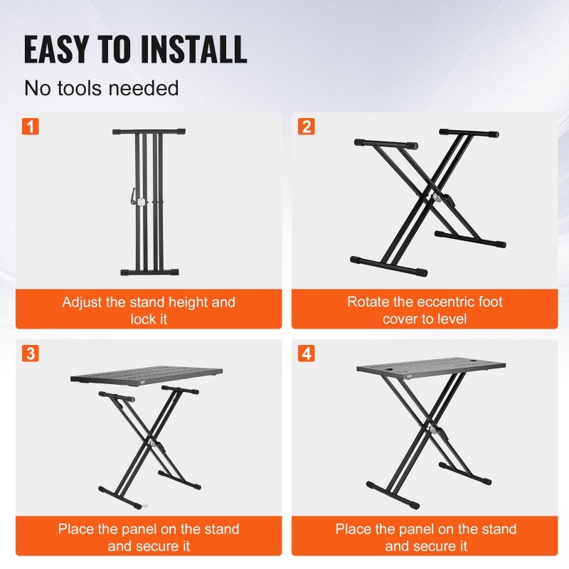 DJ-pöytäteline seosteräksinen taittuva 820 x 495 mm säädettävä 685–855 mm