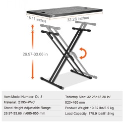 DJ-pöytäteline seosteräksinen taittuva 820 x 495 mm säädettävä 685–855 mm
