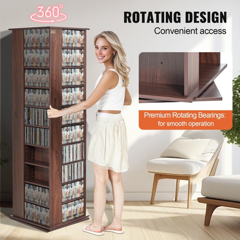 Pyörivä mediakaappi espressovärinen 10 hyllyä 34 lokeroa