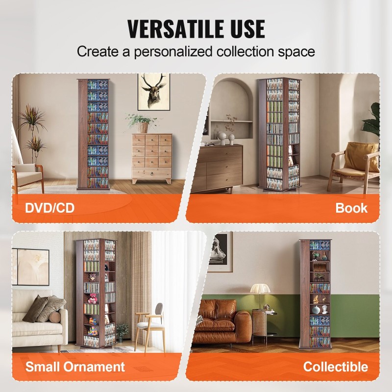 Pyörivä mediakaappi espressovärinen 10 hyllyä 34 lokeroa