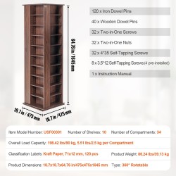 Pyörivä mediakaappi espressovärinen 10 hyllyä 34 lokeroa