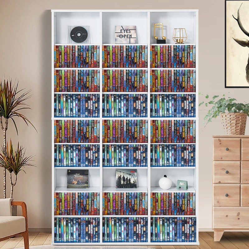 DVD- ja CD-säilytyskaappi 9 hyllyä 27 osastoa säädettävät hyllyt valkoinen