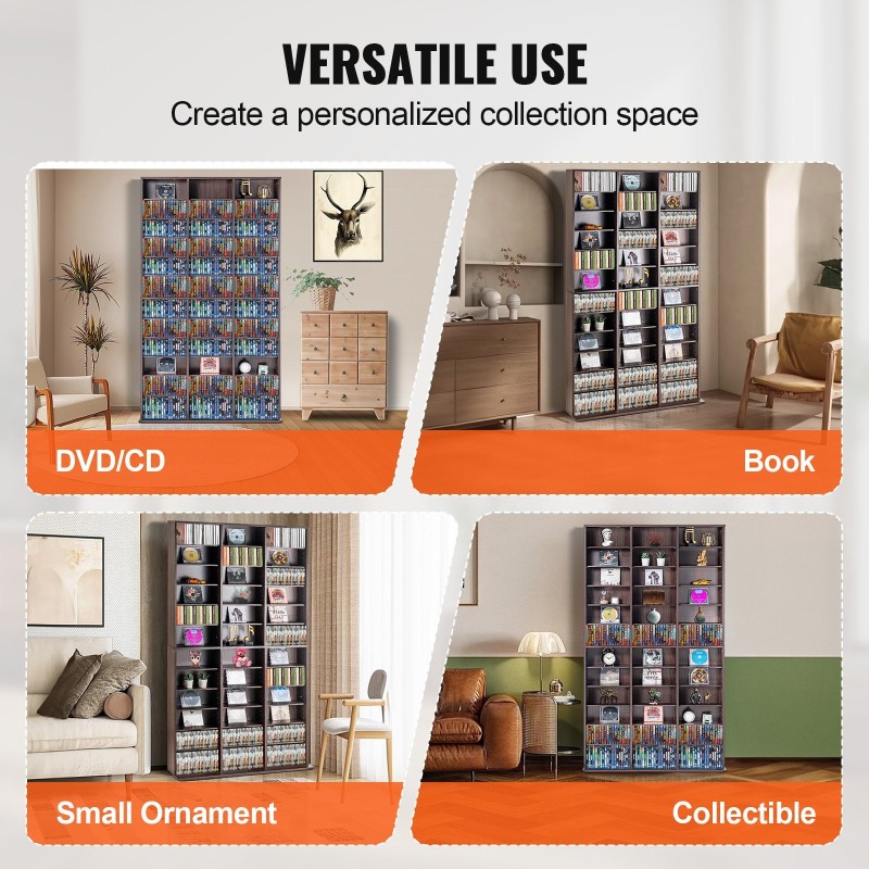 DVD- ja CD-säilytyskaappi säädettävillä hyllyillä tilaa jopa 1080 CD-levyä espresso