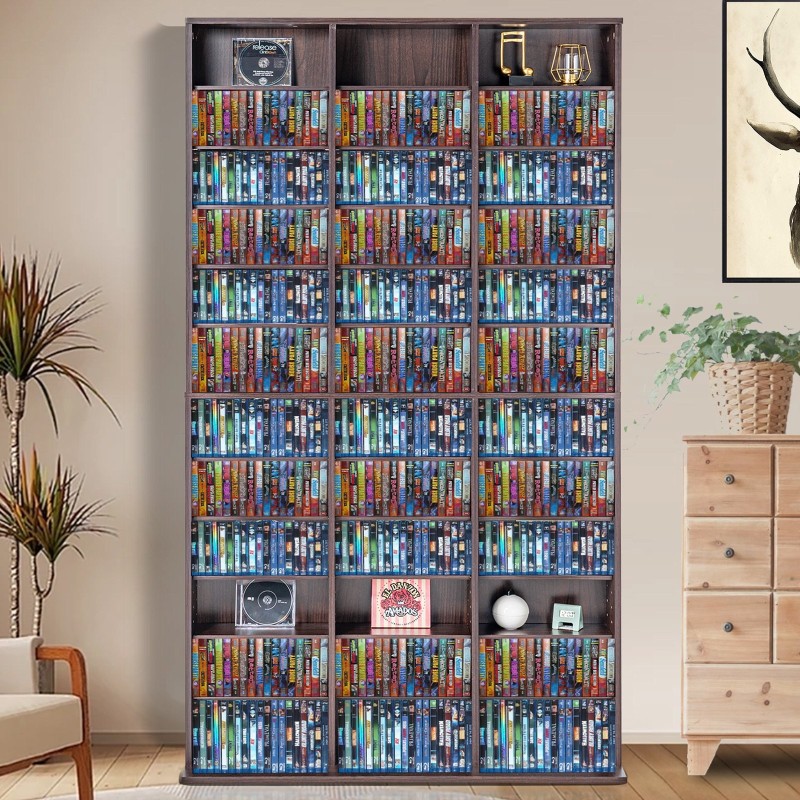 DVD- ja CD-säilytyskaappi säädettävillä hyllyillä tilaa jopa 1080 CD-levyä espresso