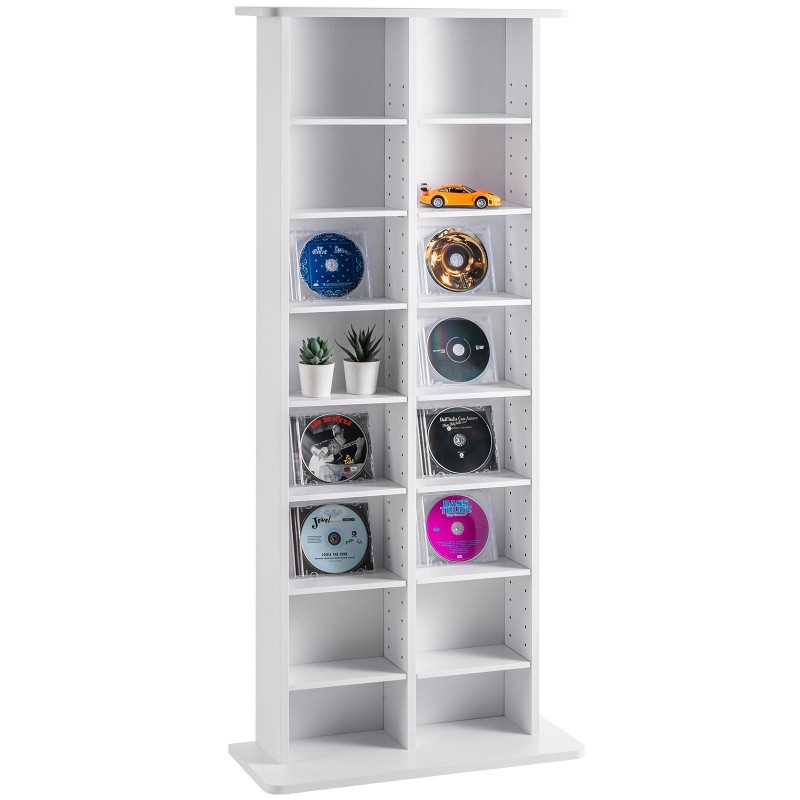 Mediakaappi 8 säädettävää hyllyä 16 lokeroa tilaa 464 CD-levylle valkoinen