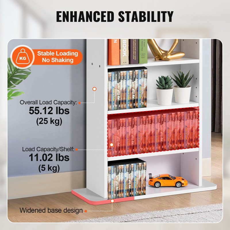 DVD- ja CD-säilytyskaappi 5 hyllyä säädettävillä hyllyillä valkoinen tilaa jopa 240 CD-levylle