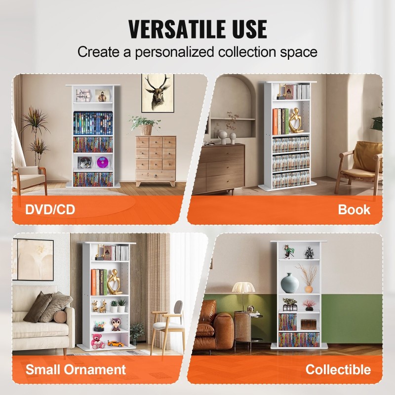 DVD- ja CD-säilytyskaappi 5 hyllyä säädettävillä hyllyillä valkoinen tilaa jopa 240 CD-levylle