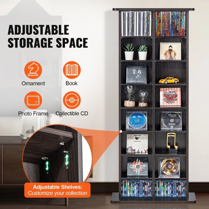 Mediakaappi 8 hyllyä 16 lokeroa tilaa jopa 464 CD-levyä espresso