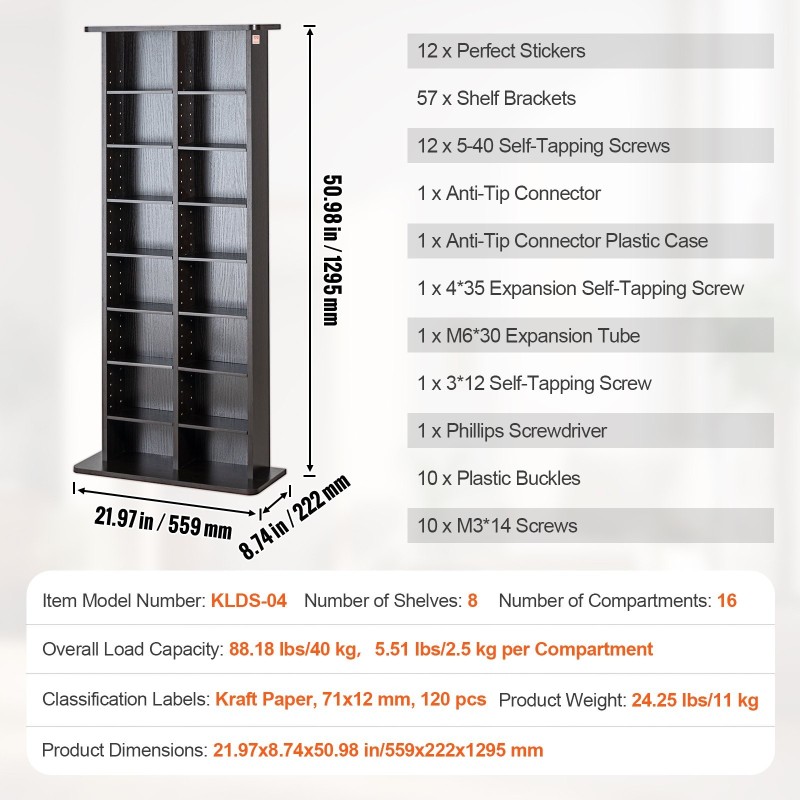 Mediakaappi 8 hyllyä 16 lokeroa tilaa jopa 464 CD-levyä espresso