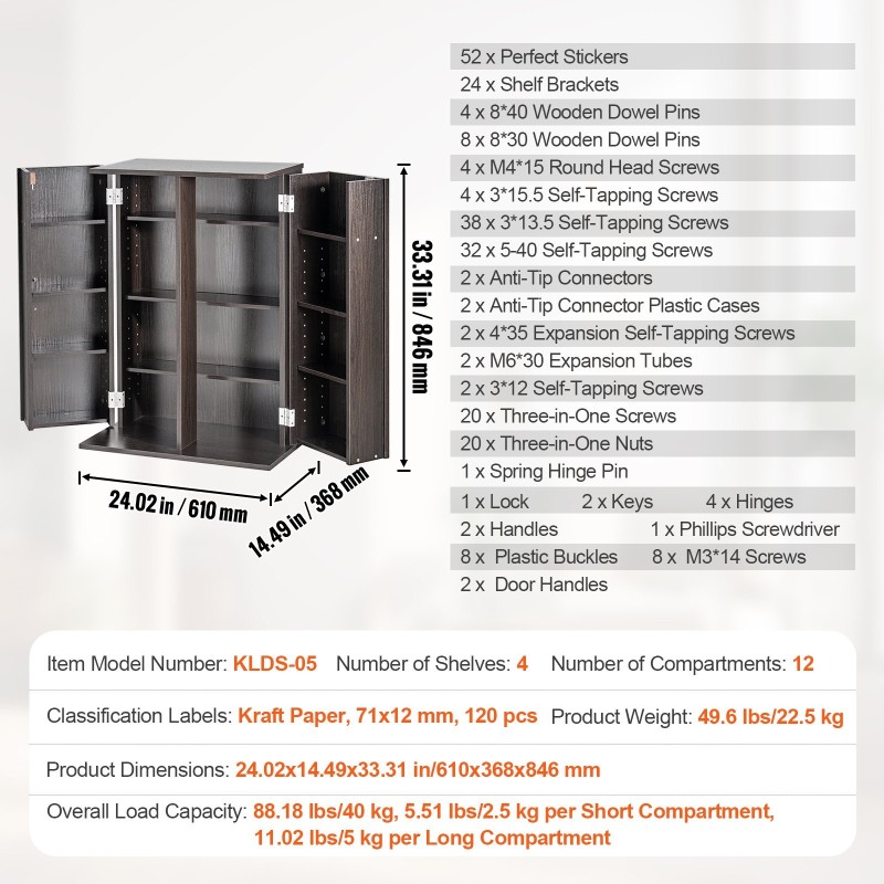 DVD- ja CD-säilytyskaappi 576 CD-levylle ovilla ja säädettävillä hyllyillä espresso